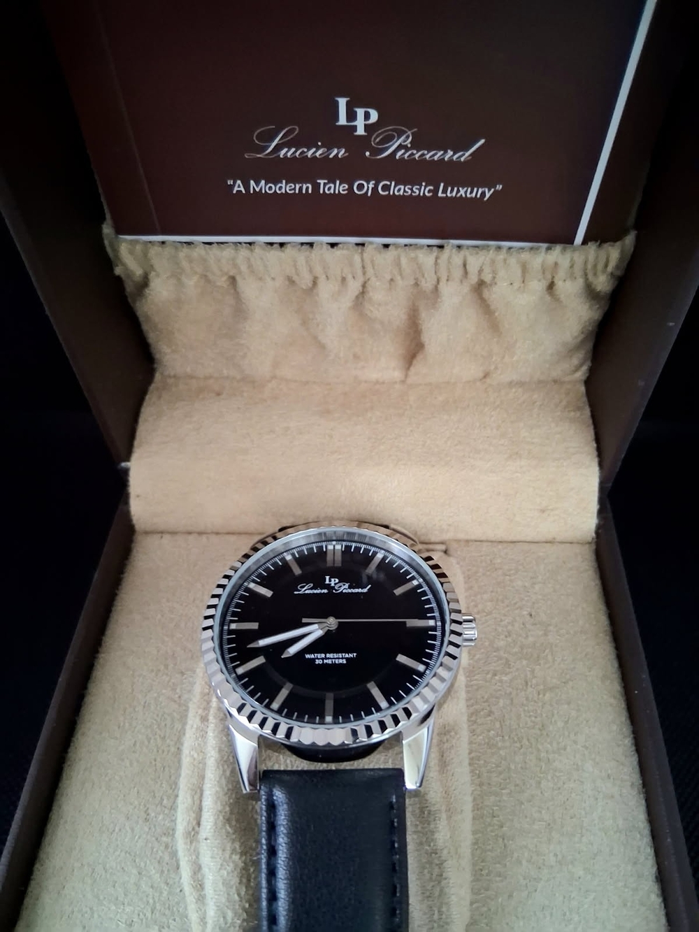 Brand New Lucien Piccard LP-28025 Black Leather Men's Watch